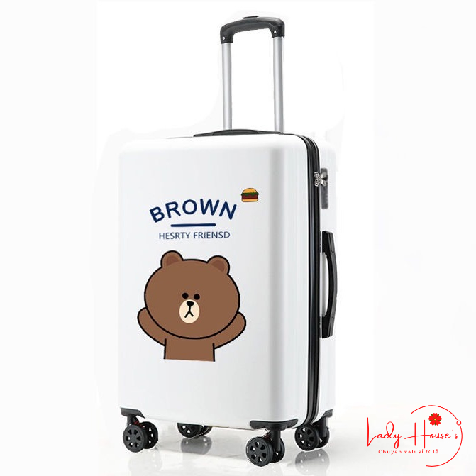 Vali Du Lịch Tay Kéo In Hình Gấu Dễ Thương Chất Liệu Nhựa Nhám PC+ABS Cao Cấp Hàng Sẵn Đủ Size 20/24/26 inch