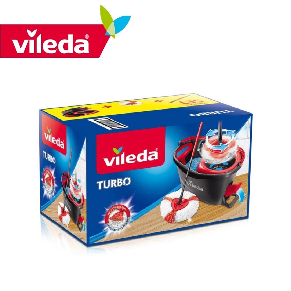 BỘ LAU NHÀ VILEDA TURBO EASY WRING AND CLEAN MÀU ĐEN ĐỎ - HÀNG NHẬP ĐỨC.