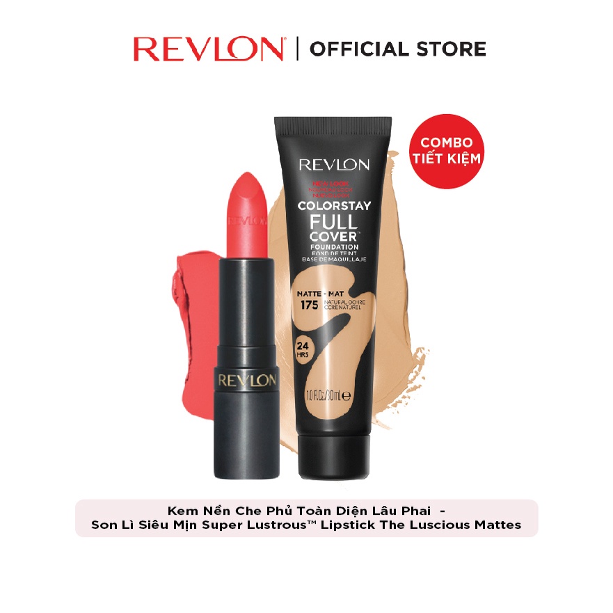 Combo Son Lì Siêu Mịn Revlon SuperLustrous™Lipstick &amp; Kem Nền Che Phủ Toàn Diện Lâu Phai Colorstay Full Cover Foundation