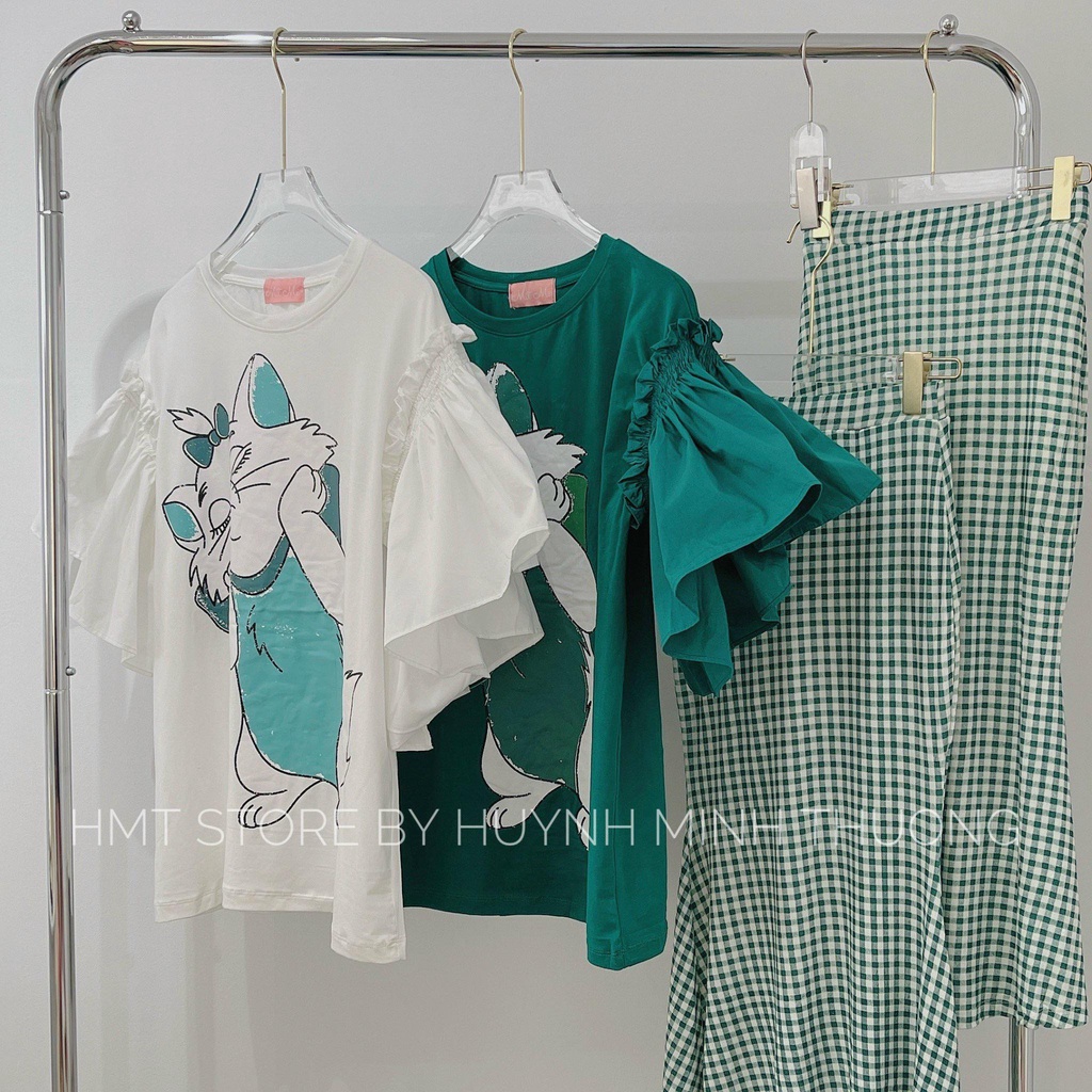 Set áo mèo chân váy caro