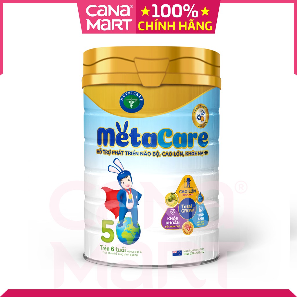 Sữa bột Nutricare MetaCare 5 giúp bé phát triển chiều cao, trí não, DHA, K2 tránh táo bón (900g)