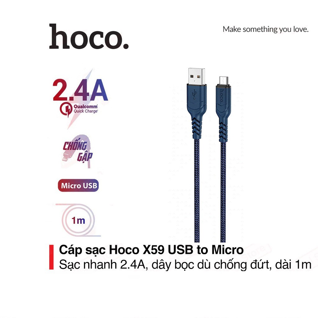 Cáp sạc nhanh 2.4A Hoco X59 chân Micro dây dù siêu bền dài 1M cho Android