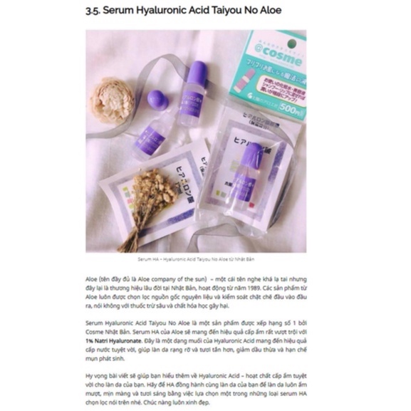 Tinh Chất Serum HA Taiyou No Aloe Nhật Bản Chỉ 1 Giọt Giúp Làn Da Căng Mọng LIKE TOKYO