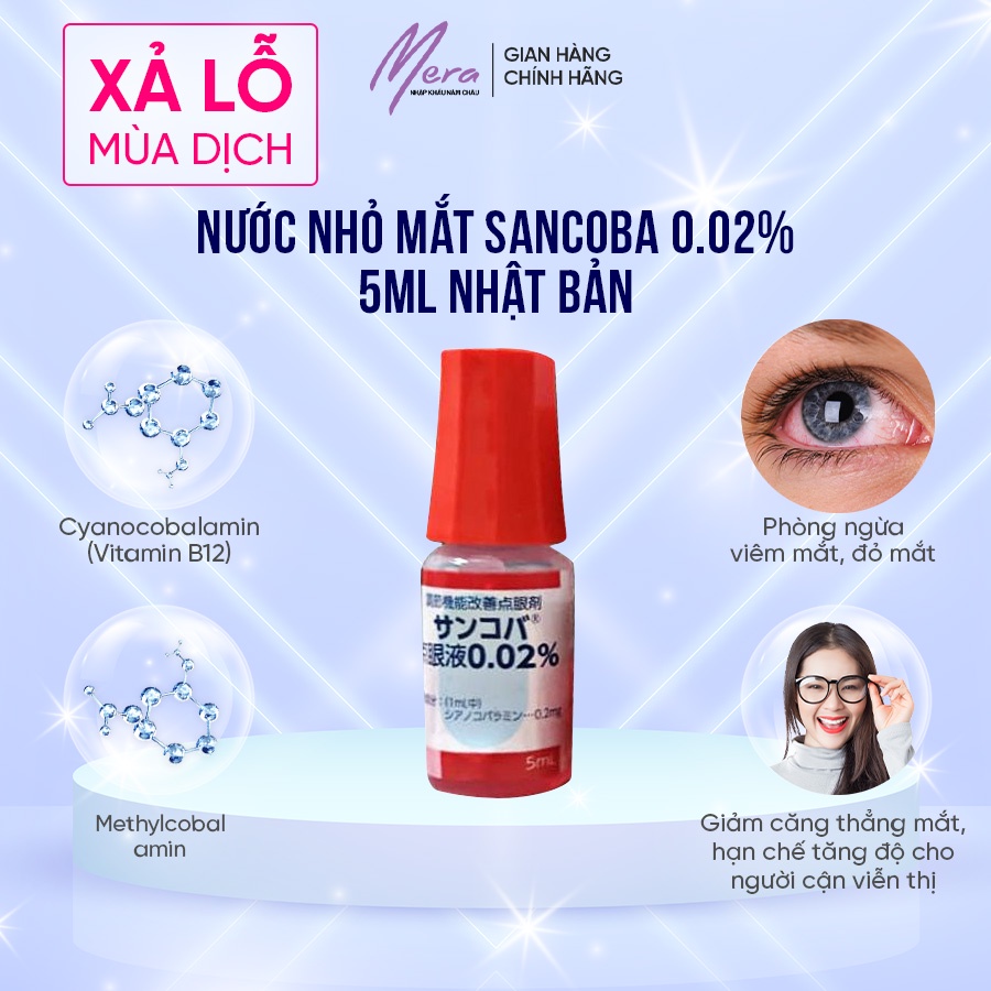 Nước nhỏ mắt Sancoba 0.02% 5ml Nhật Bản - Hỗ trợ người cận thị - Điều tiết chứng mỏi mắt, rối loạn điều tiết