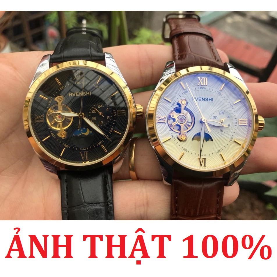 ĐỒNG HỒ CƠ TỰ ĐỘNG NAM AUTOMATIC CHÍNH HÃNG HVENSHI DÂY DA CAO CẤP TẶNG KÈM VÒNG ĐEO TAY TỲ HƯU ĐẸP GIÁ RẺ