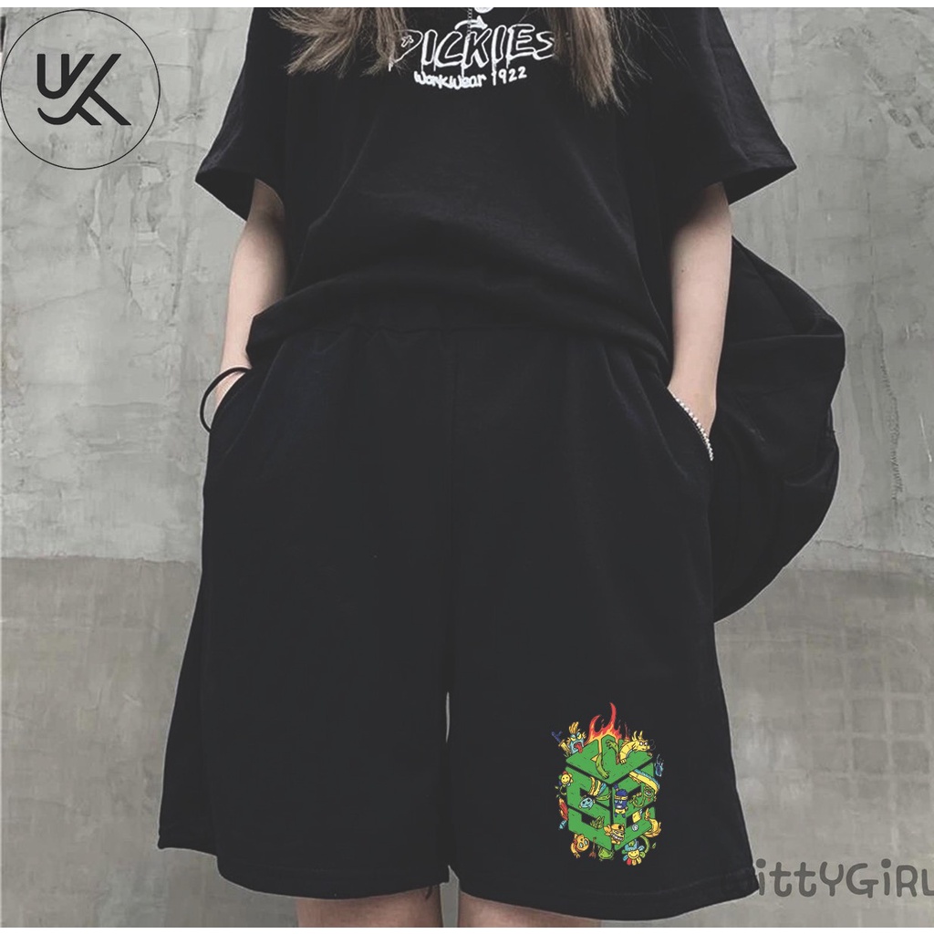 QUẦN SHORT SWE CARTOON Nam Nữ, chất thun Poly 2 da, đùi thể thao, cộc ngắn form rộng unisex