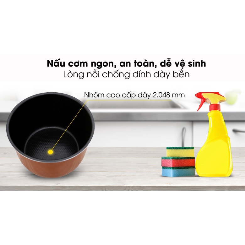 Nồi Cơm Nắp Gài Kangaroo KG22R1 2.2 Lít Hàng Chính Hãng Lòng Nồi Bằng Nhôm Phủ Chống Dính Thiết Kế Mềm Mại, Gọn Gàng