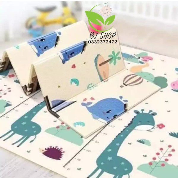 Thảm xốp cho bé gấp gọn tấm lót trải sàn 2 mặt chống thấm chống trơn hàn quốc phủ silicon 1m8 x 2m