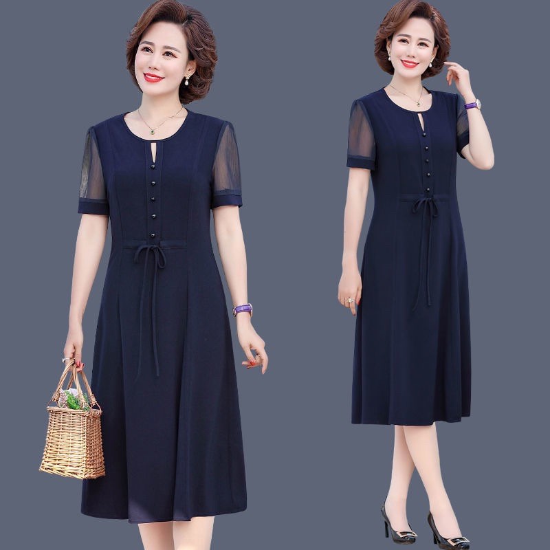 Váy đầm trung niên voan mẫu mới, váy đầm cho mẹ, cho bà