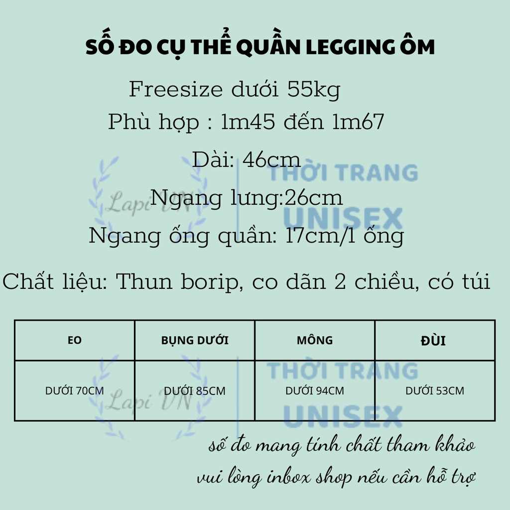 Quần Legging Lửng Cạp Cao Tôn Dáng - Lapi VN, Quần Biker  Có Túi Vải Thun Borip Freesize Dưới 55kg