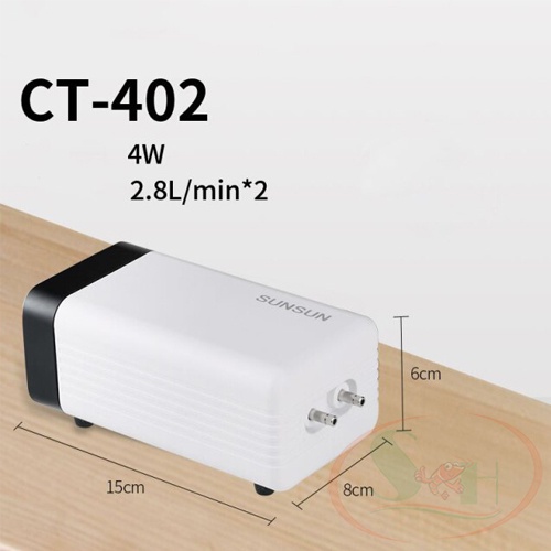 Máy sủi oxy Sunsun CT 201, 202, 402 thổi khí siêu êm 1, 2 vòi bể cá tép