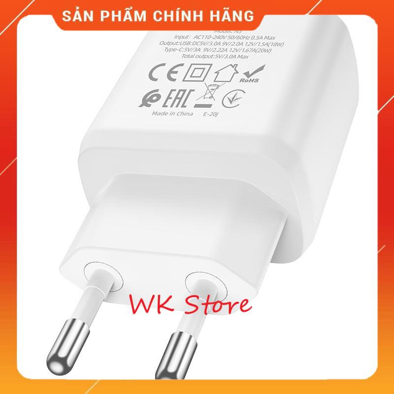 Củ sạc nhanh Hoco N5 (QC, PD 20W) cho android,iphone (BH 1 năm)