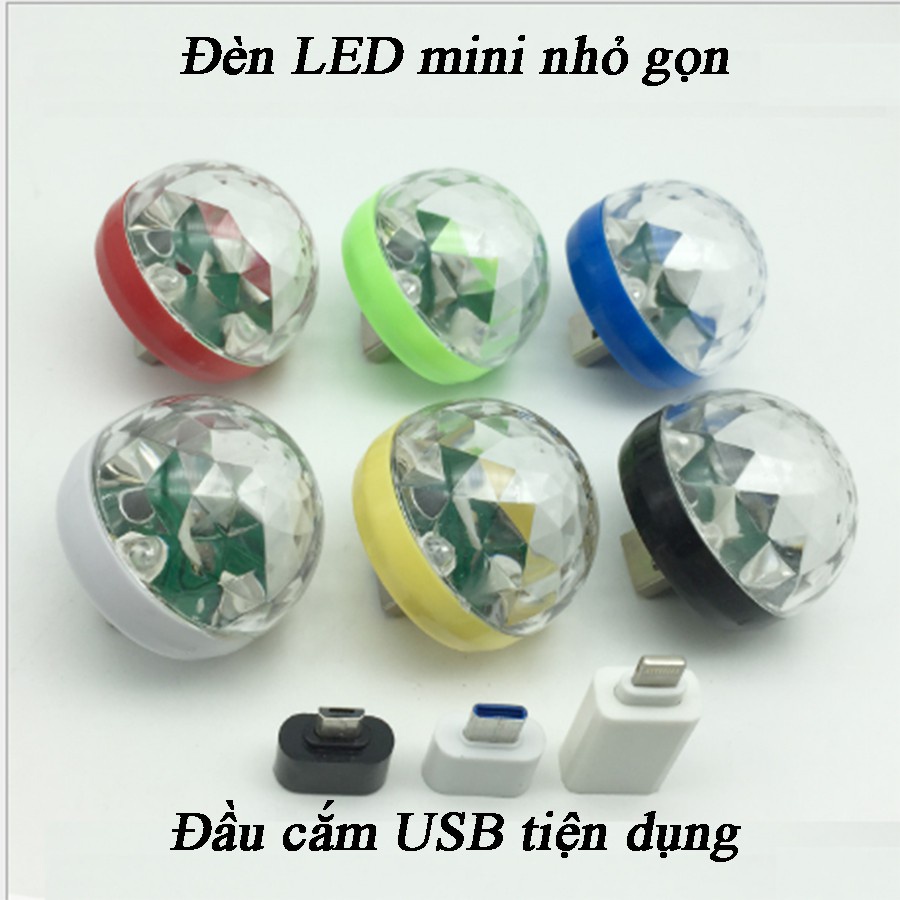 Đèn LED Mini cảm ứng nháy theo nhạc FREESHIP Đèn Led vũ trường xoay 7 màu đầu cắm USB