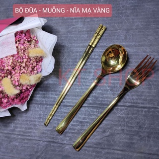 Bộ muỗng nĩa và đũa inox 304 mạ vàng