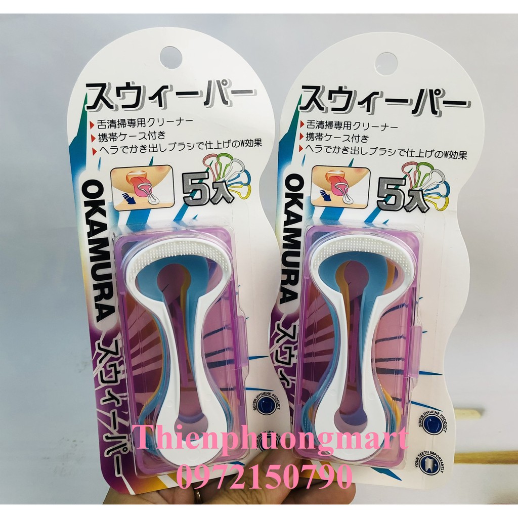 Dụng cụ cạo lưỡi Okamura Nhật Bản hộp 5 cái ( 5 màu ) - Dụng cụ vệ sinh làm sạch lưỡi chăm sóc miệng
