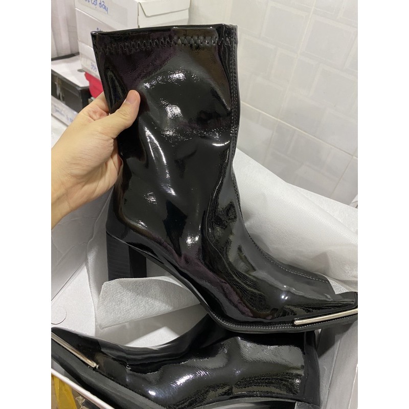 Boots Da Bóng Cổ Cao Gót 8Cm Sang Chảnh Hàng Xưởng Loại Đẹp Mềm Bóng