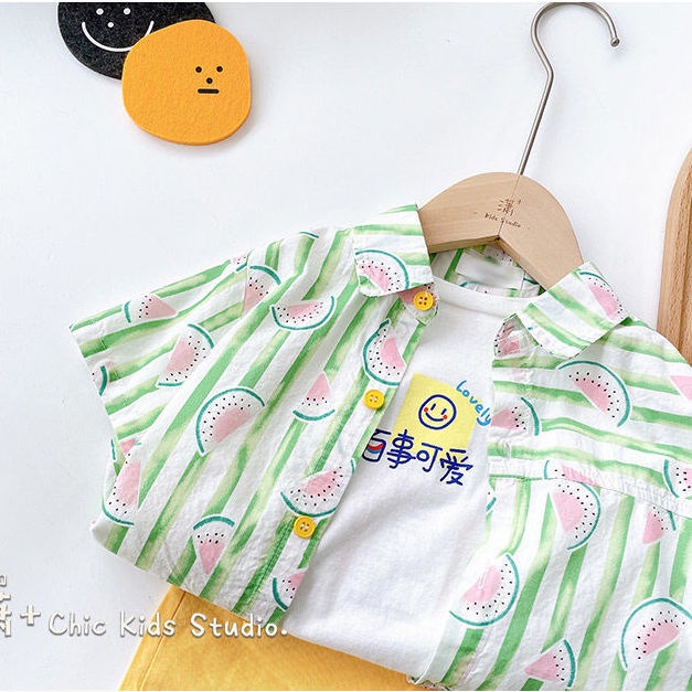 [Babycat] Hàng Có Sẵn Áo Sơ Mi Tay Ngắn In Hình Dưa Hấu Phong Cách Hàn Nhật Thời Trang Mùa Hè Tươi Mới Dành Cho Bé Trai