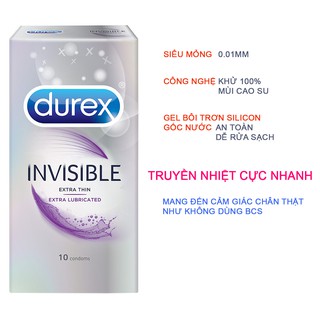[BAO CAO SU MỎNG NHẤT THẾ GIỚI] Durex Invisible Extra Lubricant - 10 BAO/ HỘP BCS
