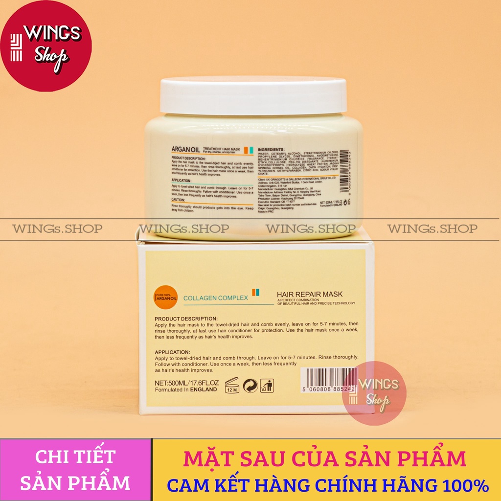 Kem hấp ủ phục hồi tóc hư tổn, tóc nát, hương thơm quyến rũ OLEXRS Argan Oil Collagen Complex 500ml | Wings Shop