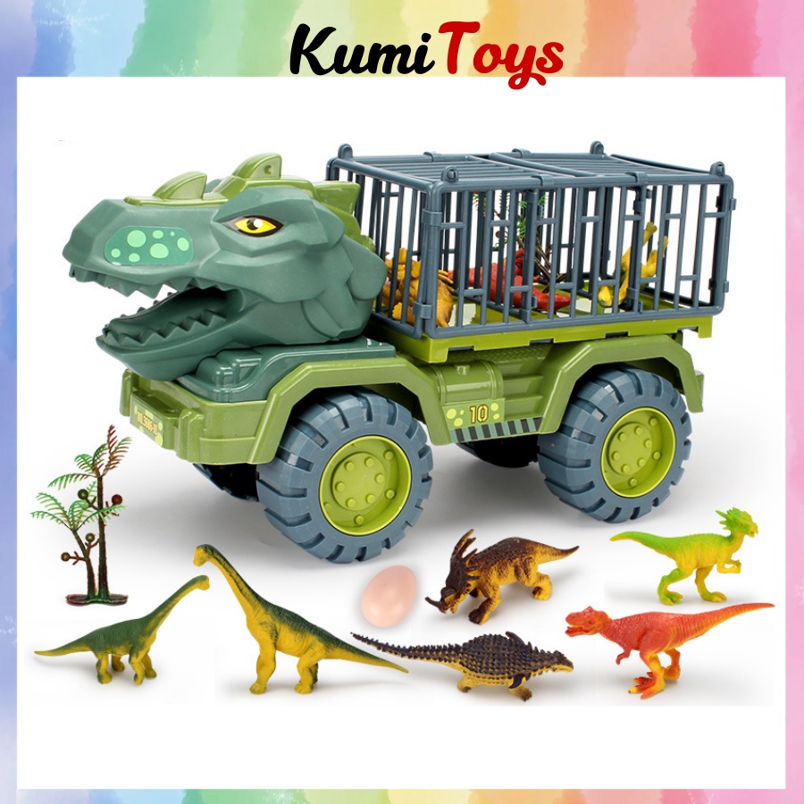 Đồ chơi xe ô tô khủng long chở thú cỡ siêu to cho trẻ em, có sẵn khủng long nhỏ đi kèm cho bé Kumi toys
