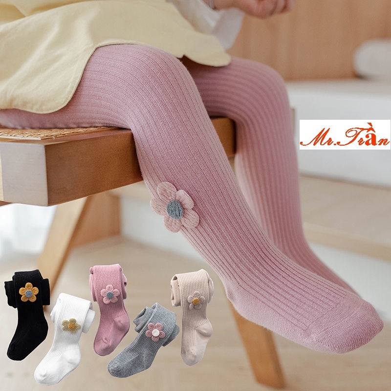 Quần tất liền bàn mẫu bông hoa cho bé từ 0-4 tuổi, chất len mềm mại co dãn tốt, không bai không xù len