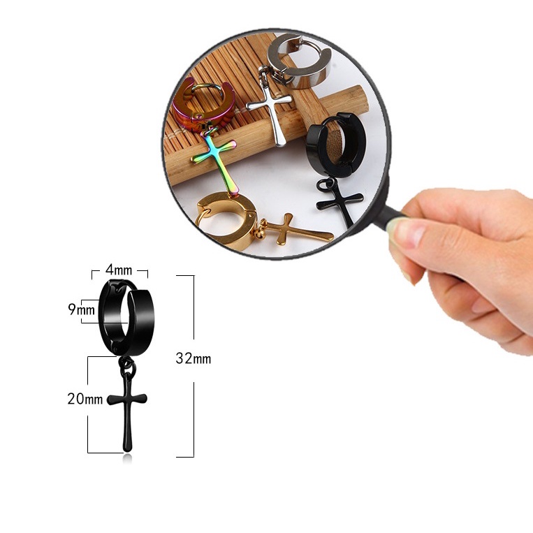 Bông tai nam nữ cá tính hình thánh giá cá tính nhiều màu sắc