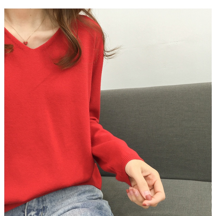 SUXI Áo Len Tay Dài Cổ Chữ V Màu Sắc Đơn Giản Cho Nữ