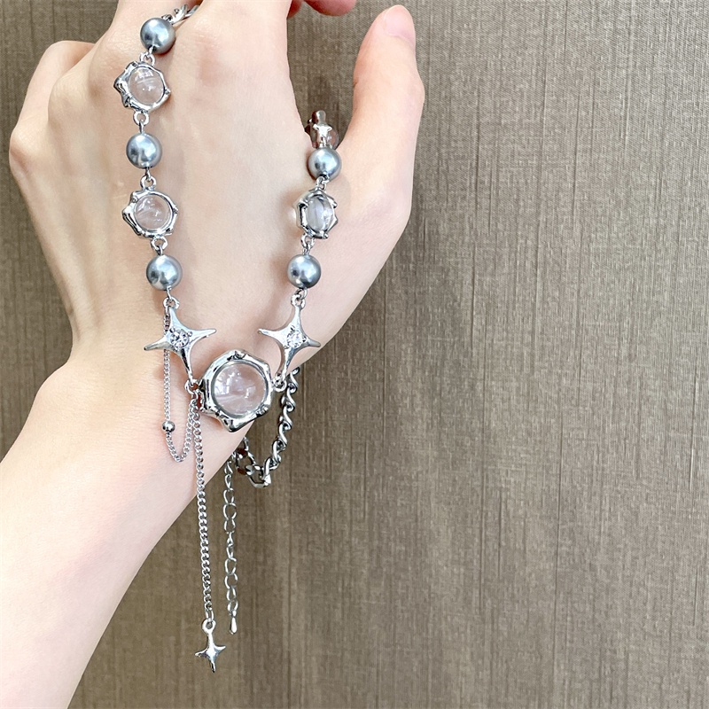 Vòng cổ chuỗi ngọc trai đính pha lê hình ngôi sao thời trang