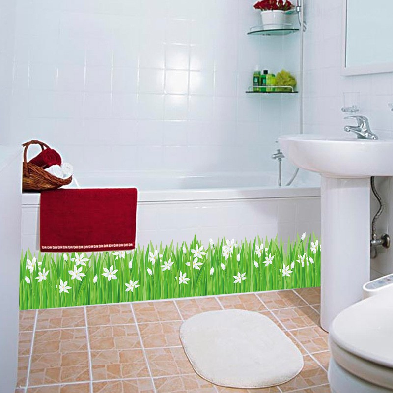 Decal dán tường chân tường cỏ hoa trắng SK7044