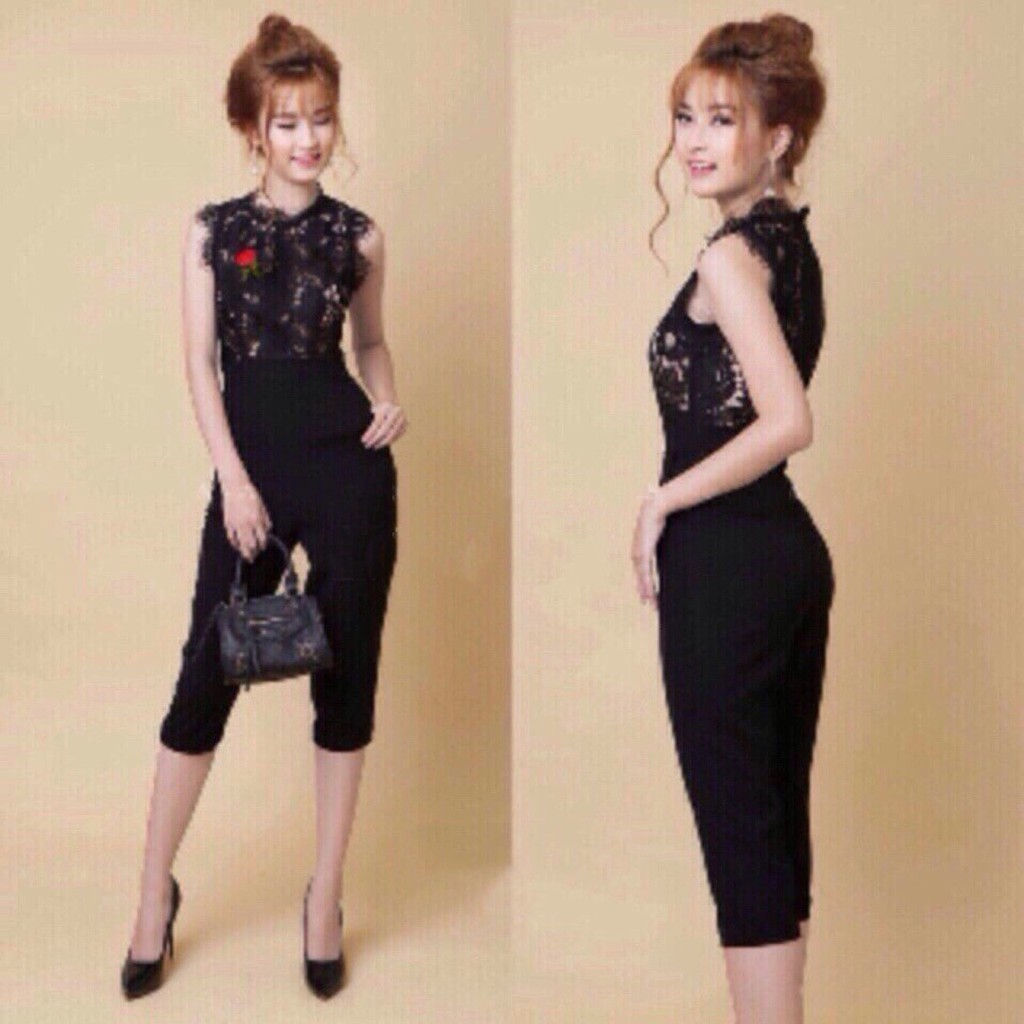 Jumpsuit Đồ Bay Dài Phối Ren Kèm Hoa Cực Xinh