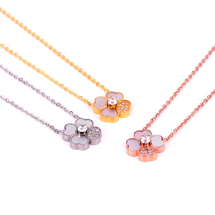 Dây chuyền nữ titan cỏ 4 lá đính đá siêu đẹp, bền màu, hợp thời trang