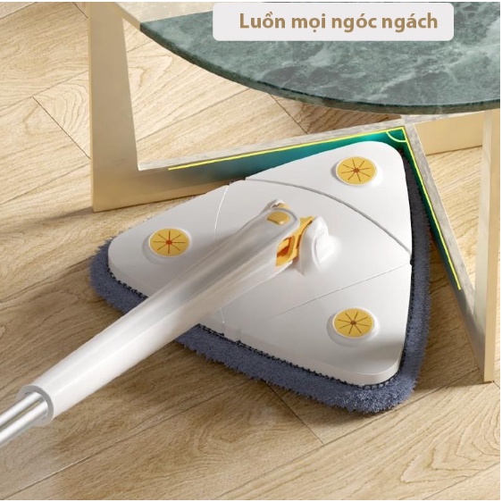 Chổi Lau Nhà - Cây Lau Nhà Tam Giác Lau Sàn, Lau Trần Nhà, Lau Kính Tự Xoay 360 Độ Đa Năng Tiện Lợi
