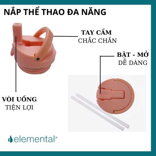 Bình giữ nhiệt elemental Pop màu hồng 414ml, inox 304, giữ nhiệt tốt, FDA an toàn cho sức khỏe