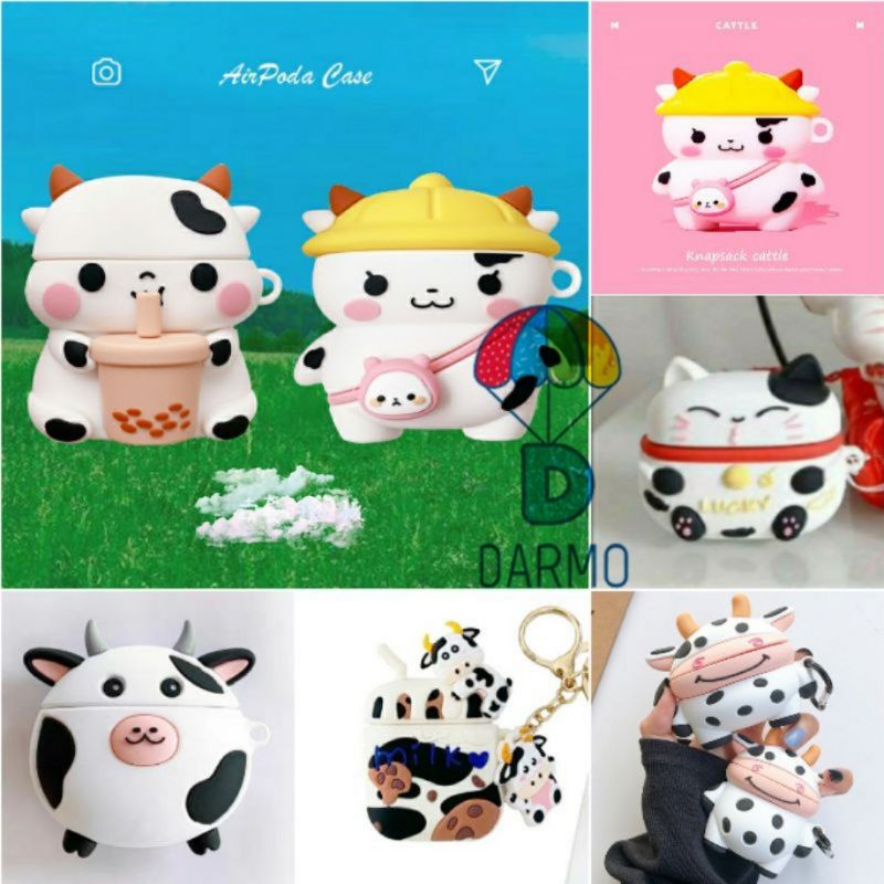 (Order 10 ngày) Case bảo vệ Airpods Pro/1/2 em bò sữa cầm cốc trà sữa trân châu bubble tea