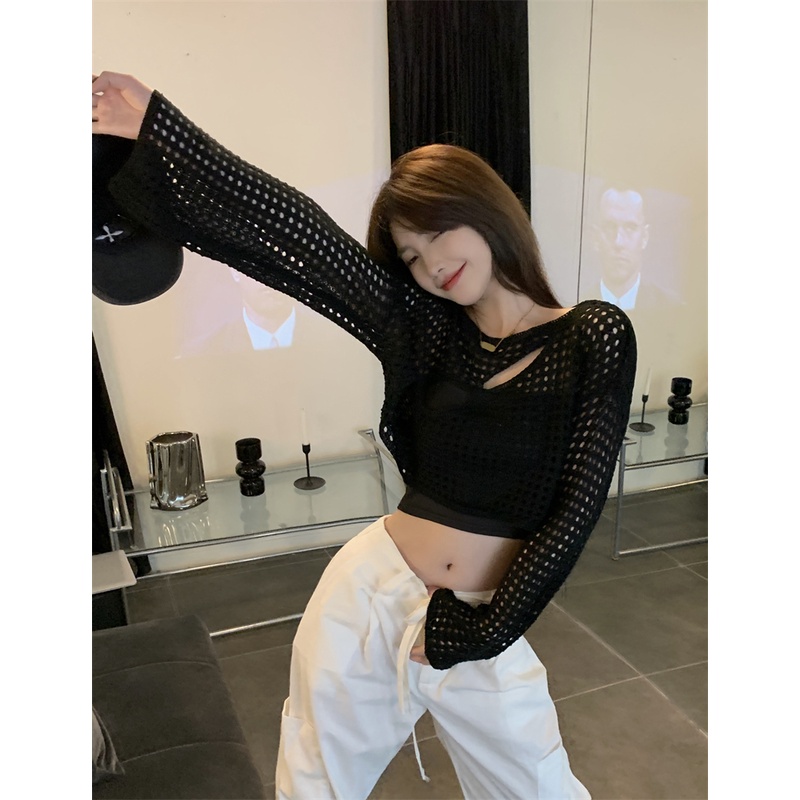 SUXI Áo Kiểu Dệt Tay Dài Dáng Rộng Chống Nắng Thời Trang Mùa Hè Hàn Quốc Có 3 Màu