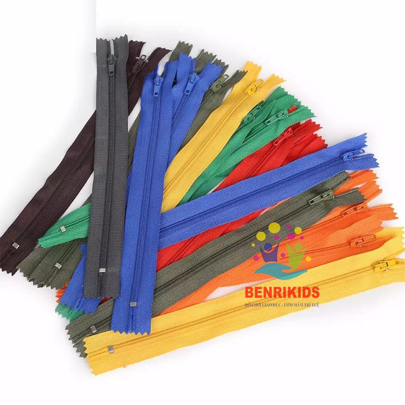 Combo 10 Khoá Kéo Vải Nhiều Màu- Phụ Kiện Làm Bảng Bận Rộn BusyBoard Benrikids