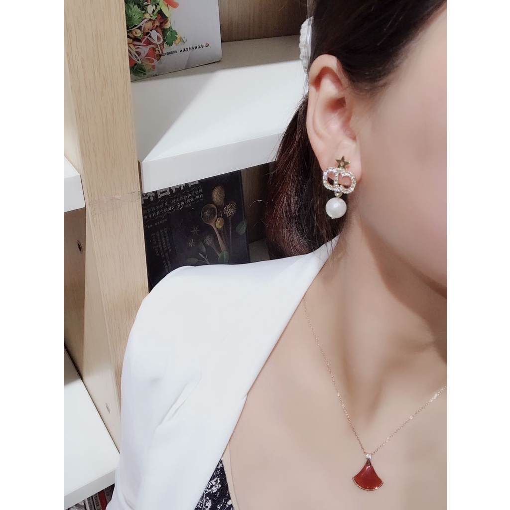 Bông tai nữ thương hiệu CD đính đá thả ngọc trai nhân tạo xinh xắn TB435 TOBI STORE