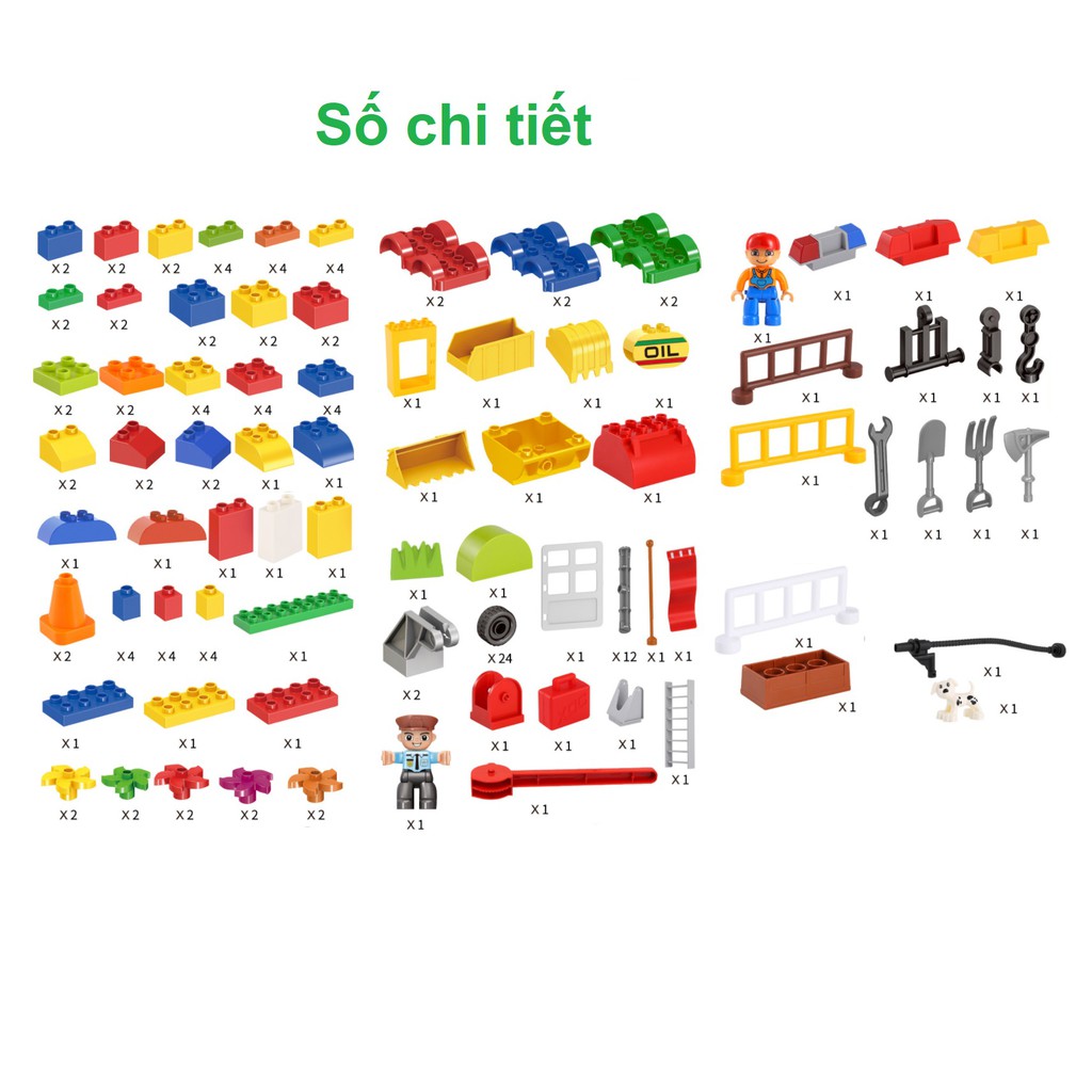 Bộ lắp ráp 168 chi tiết, lego các loại phương tiện giao thông, tương thích lego duplo