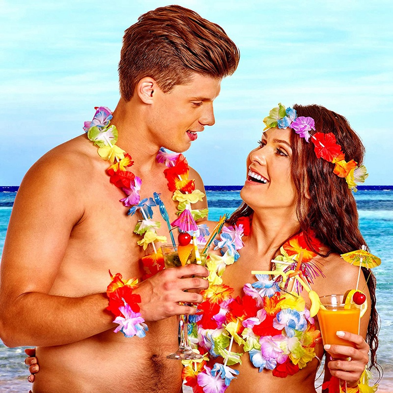 Set 10 Túi Dây Xích Hoa Hawaiian Chào Mừng Đi Biển Và Tiệc Cocktail