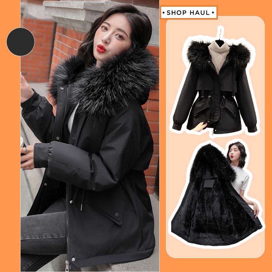 Áo khoác nữ mùa đông có lông Parka nữ mẫu mới 2021 Áo khoác nữ màu đen Shop Haul AP-G05