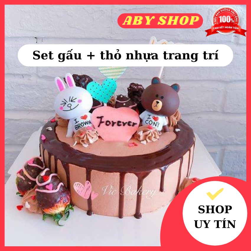 [SIÊU RẺ]  Set gấu + thỏ nhựa trang trí bánh kem