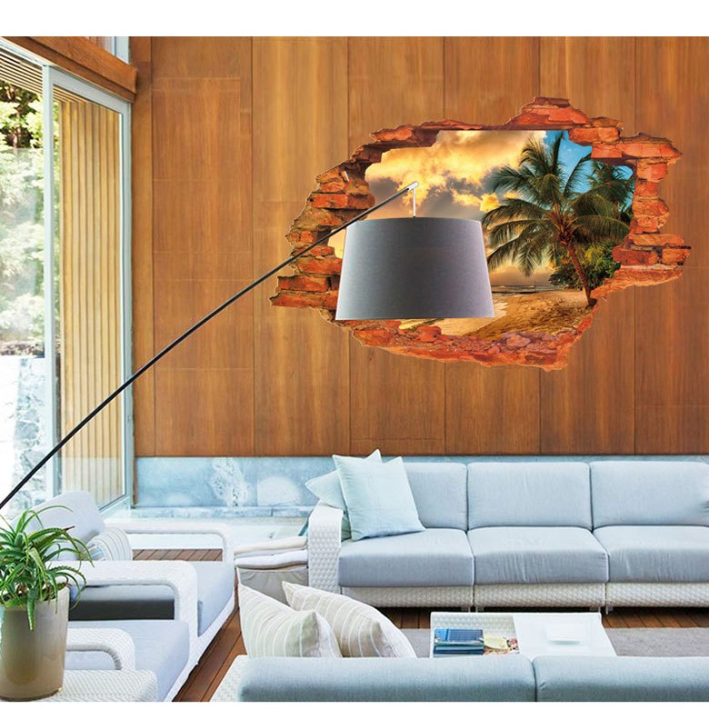 Decal dán tường 3D phong cảnh Biển Hawaii - decal AmyShop