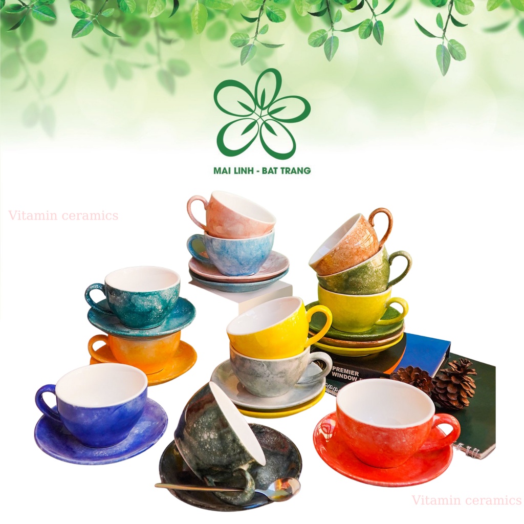 Ly cafe - Cốc Cafe Bát Tràng -  Bộ ly tách cafe cao cấp - Cappuccino 220ml -  Vitaminceramics