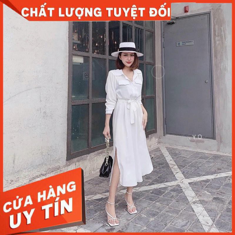 ĐẦM SƠMI DÀI TAY CÓ THẮT LƯNG RỜI CỘT EO - ảnh thật shop chụp