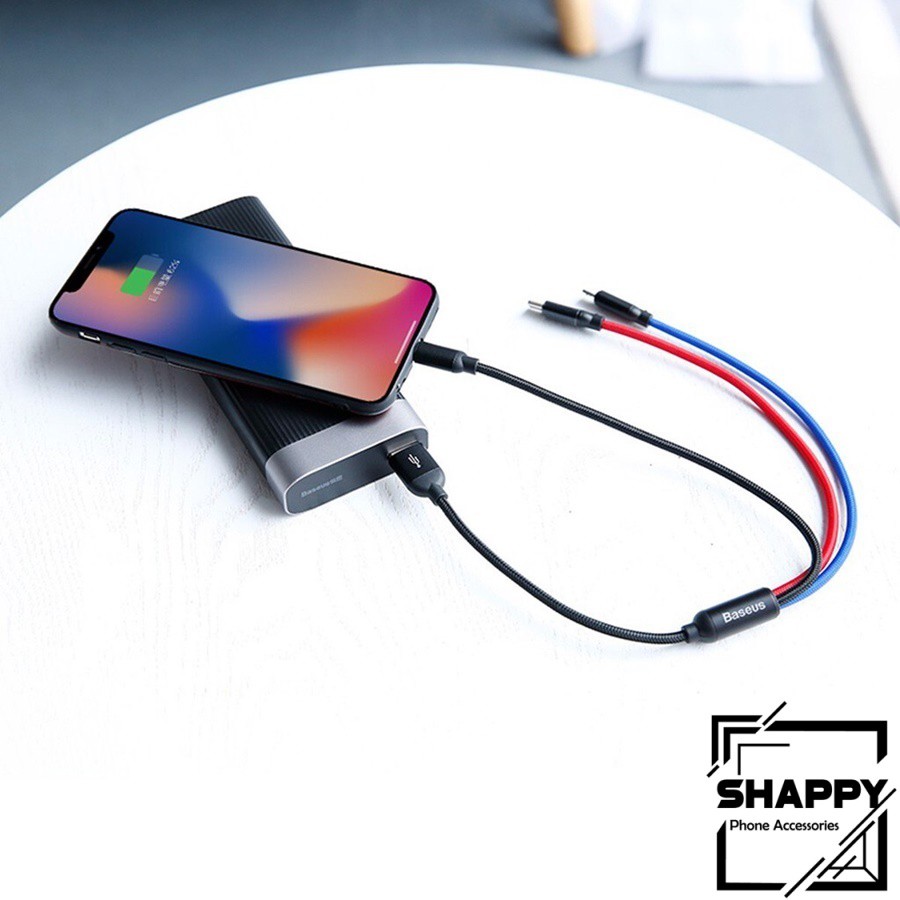Cáp Sạc Baseus 3 Đầu Three Primary Color Cổng IPhone/TypeC/Micro Hỗ Trợ Sạc Nhanh &amp; Truyền Dữ Liệu[Shappy Shop]