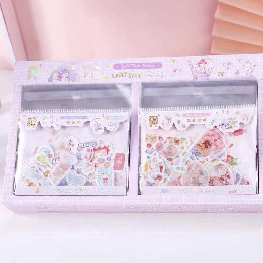 Túi hình dán sticker cô bé cute 40 mảnh 2-->6cm trang trí sổ tay, máy tính, laptop, góc học tập