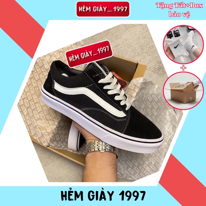 Giày sneaker nam nữ đi học: Vans Old Skool Black (Đen/Trắng) full box bill