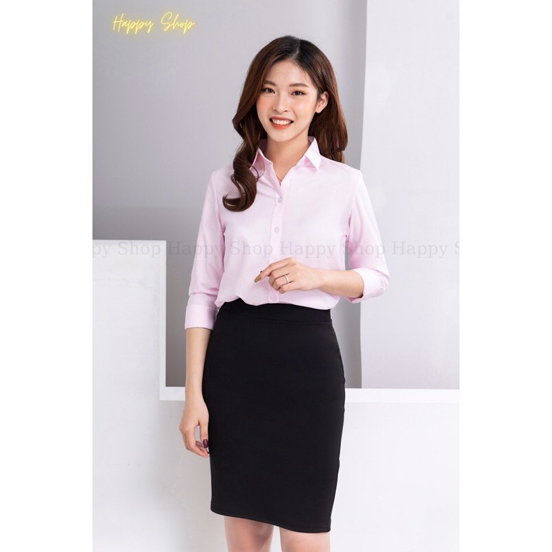 Áo nữ màu hồng phấn siêu xinh tay dài dang basic vải chống nhăn cao cấp