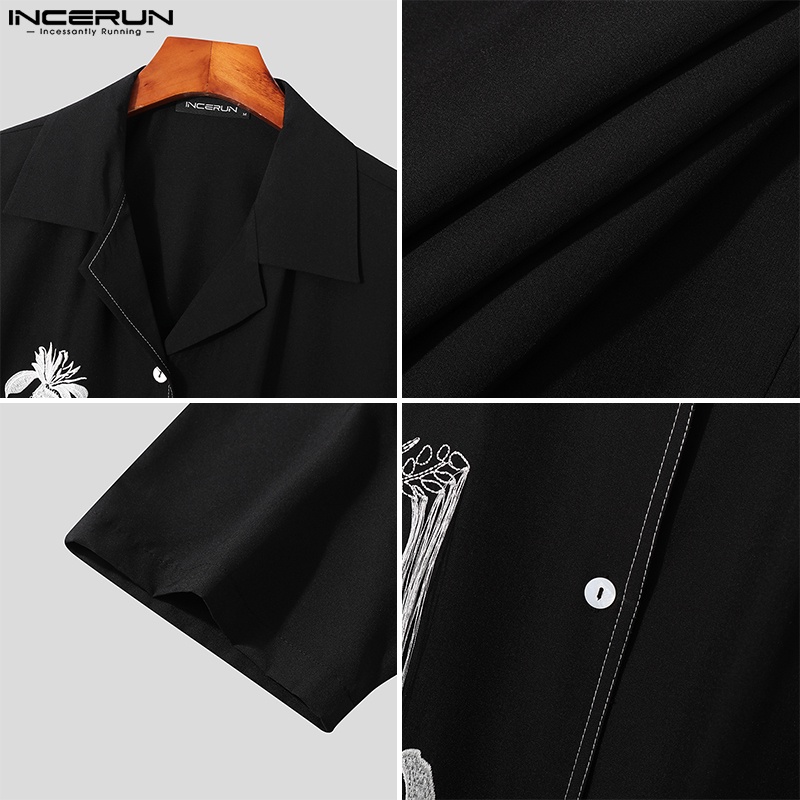 INCERUN Áo Sơ Mi Cổ Bẻ Tay Ngắn In Hoạ Tiết Đơn Giản Trẻ Trung Dành Cho Nam Giới