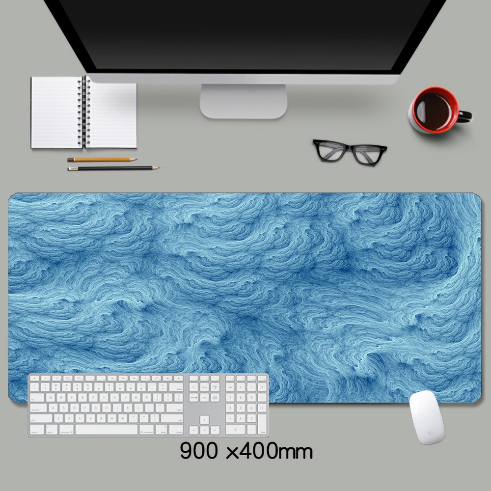Tấm Lót Chuột Và Bàn Phím Máy Tính Cỡ Lớn Họa Tiết Sóng Biển Màu Xanh Dương Lạnh
